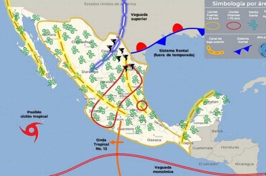 Tamaulipas entre los 12 estados en los que se prevé lluvia intensa durante este jueves