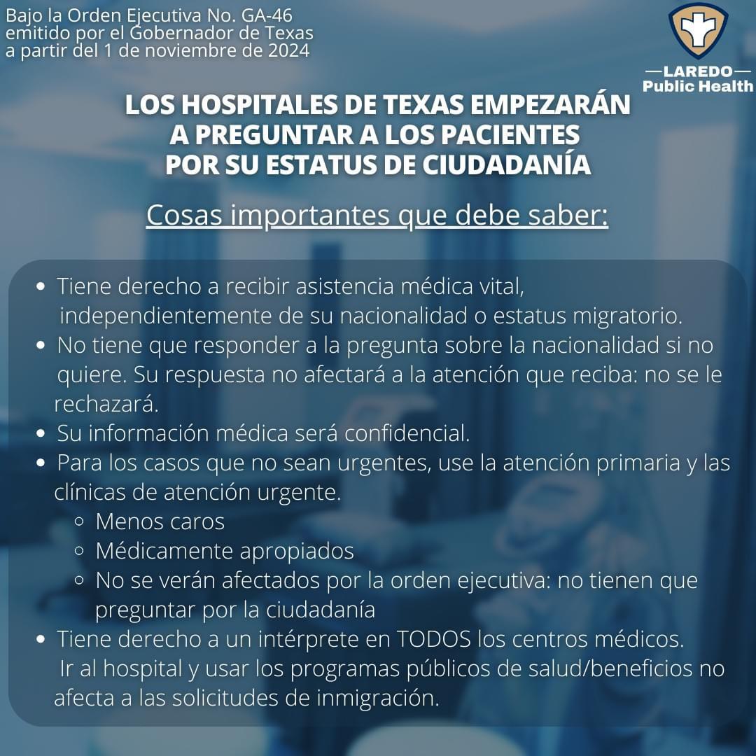 Orden Ejecutiva de Abbott obliga a hospitales a revelar el estatus legal de los pacientes